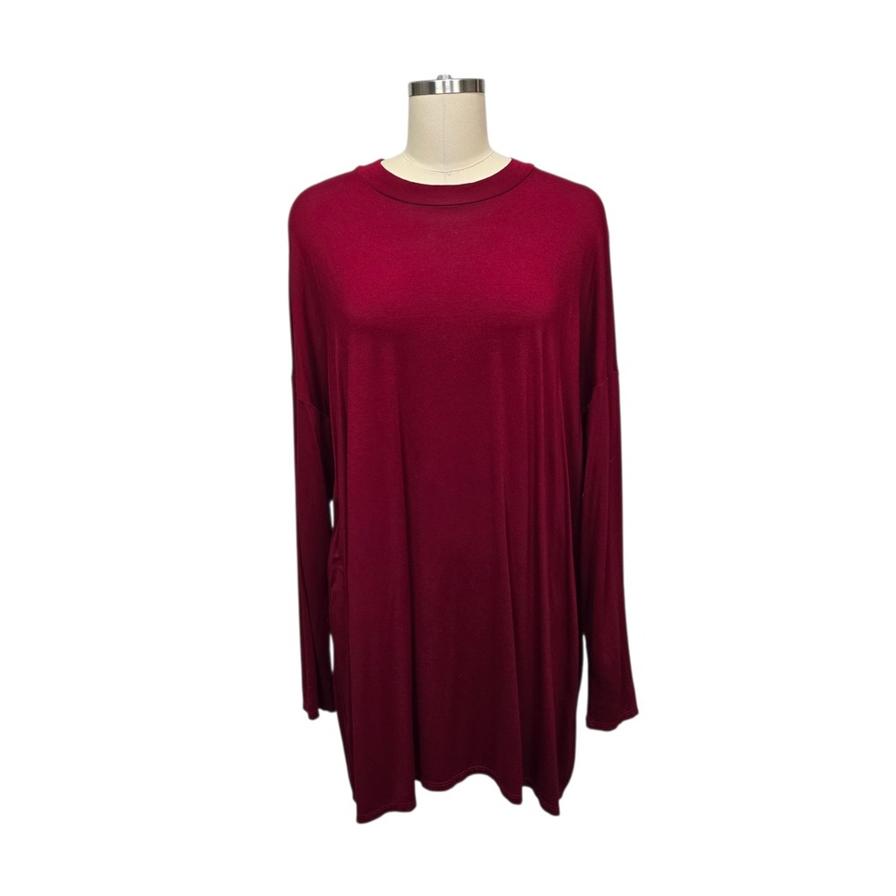 Eileen Fisher Burgundy Viscose Jersey Oversized Long Sleeve Tunic Top Sz Large